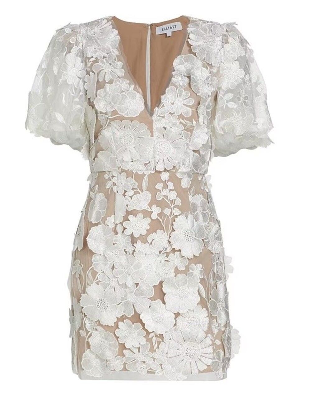 Elliatt Zayla Floral Applique Cocktail Mini Dress XS White Nude 3D Lace Romantic - Picture 3 of 12